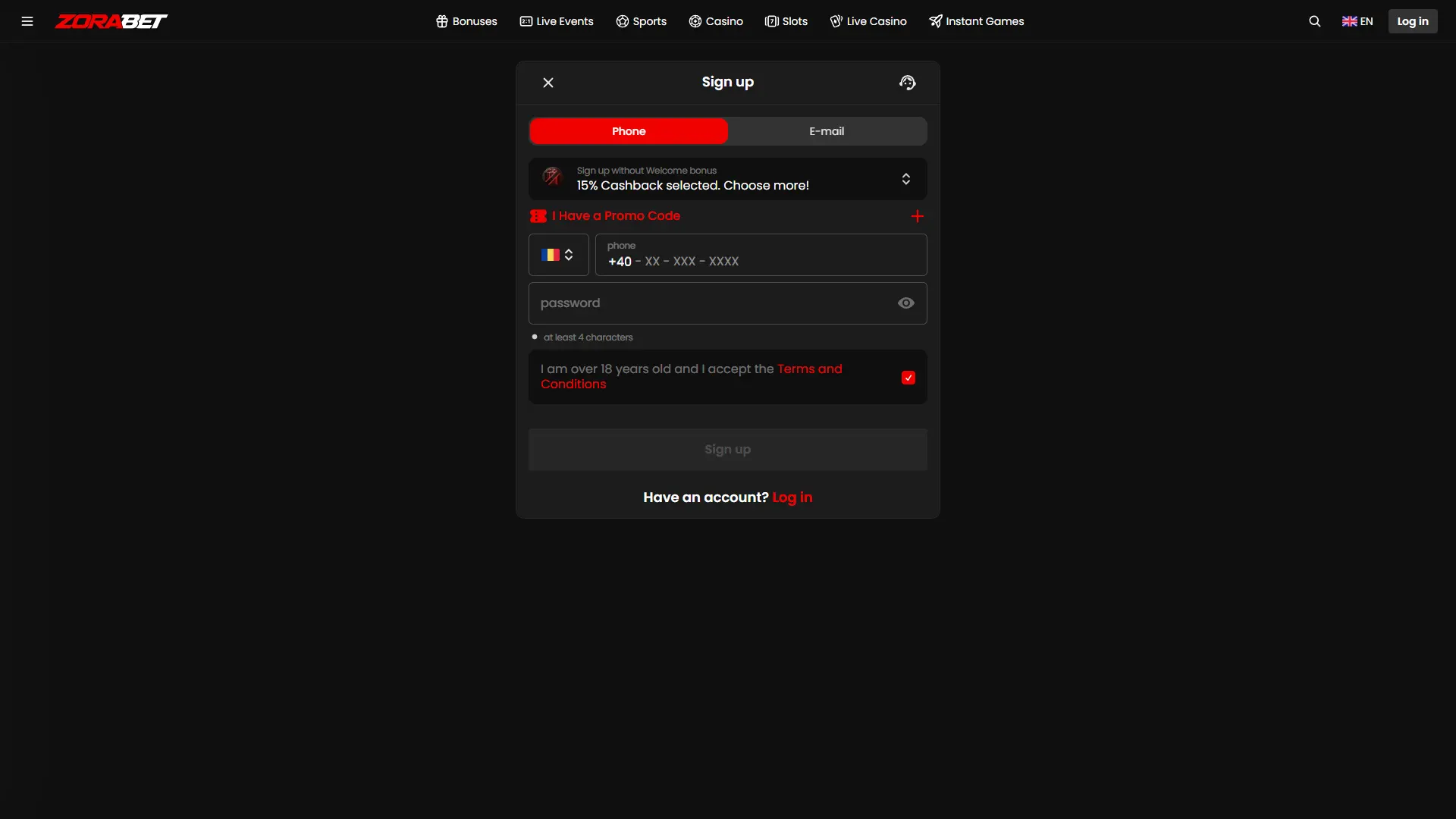 Efectuați o înregistrare rapidă a contului ZoraBet.