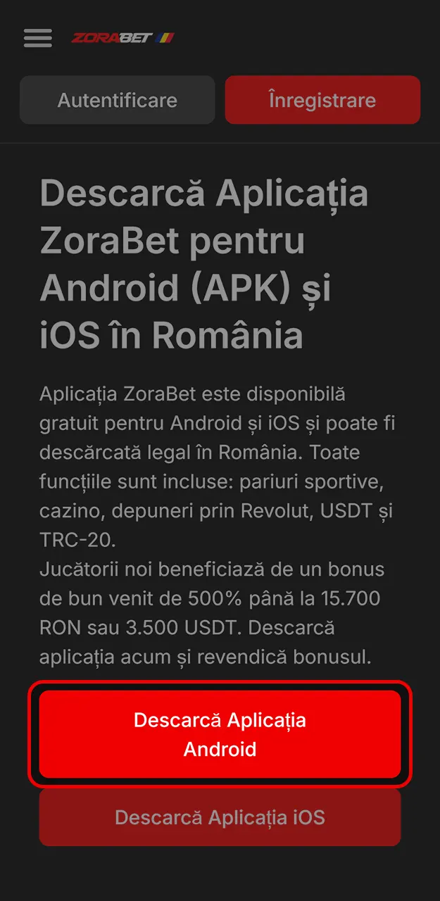 Începeți descărcarea aplicației ZeroBet.