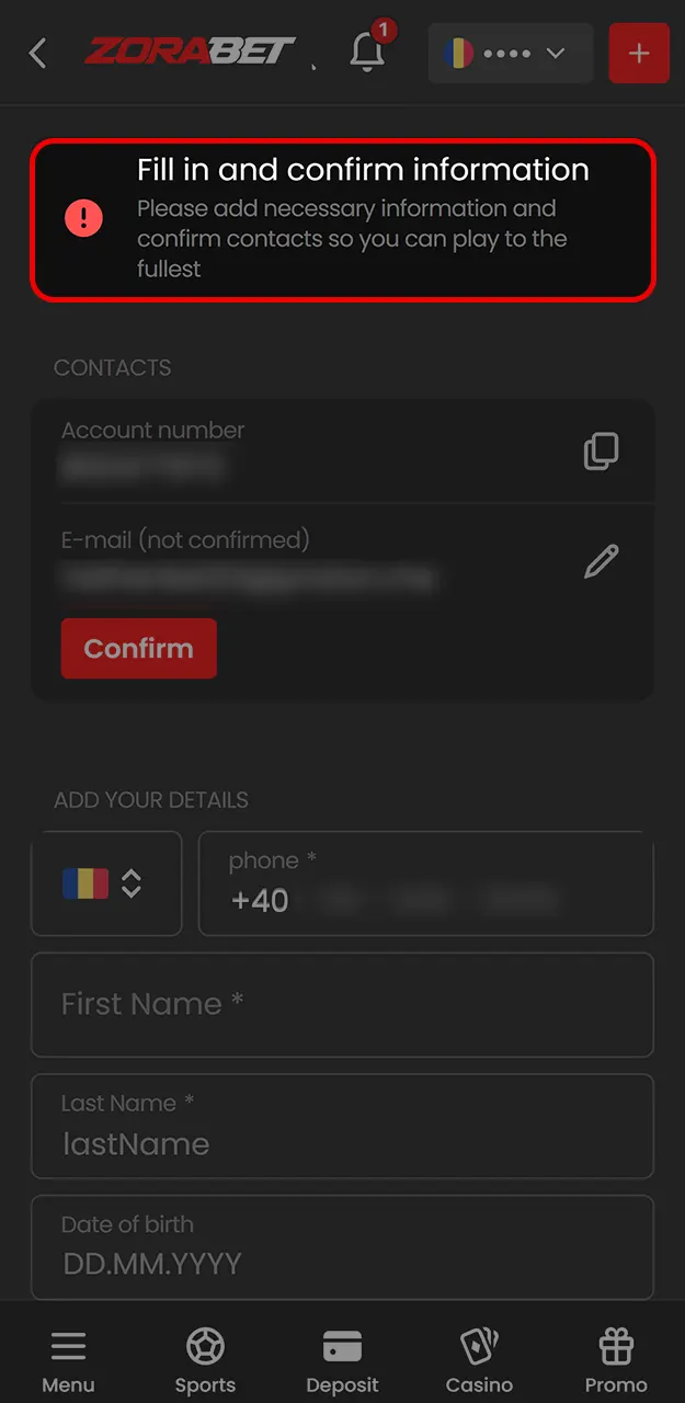 Trimiteți documentele oficiale și verifică identitatea pe ZoraBet.