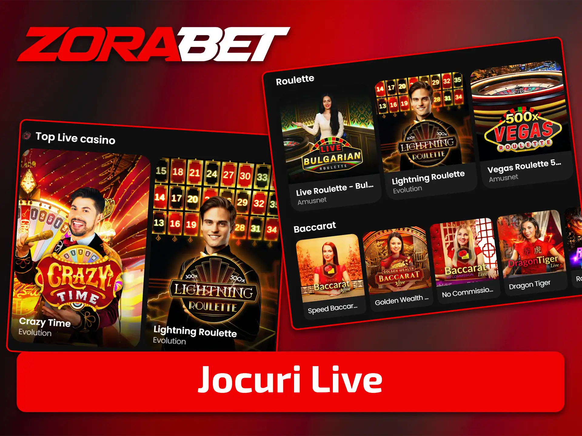 Bucurați-vă de atmosferă cu dealeri reali încercând gama de jocuri live la ZoraBet casino.