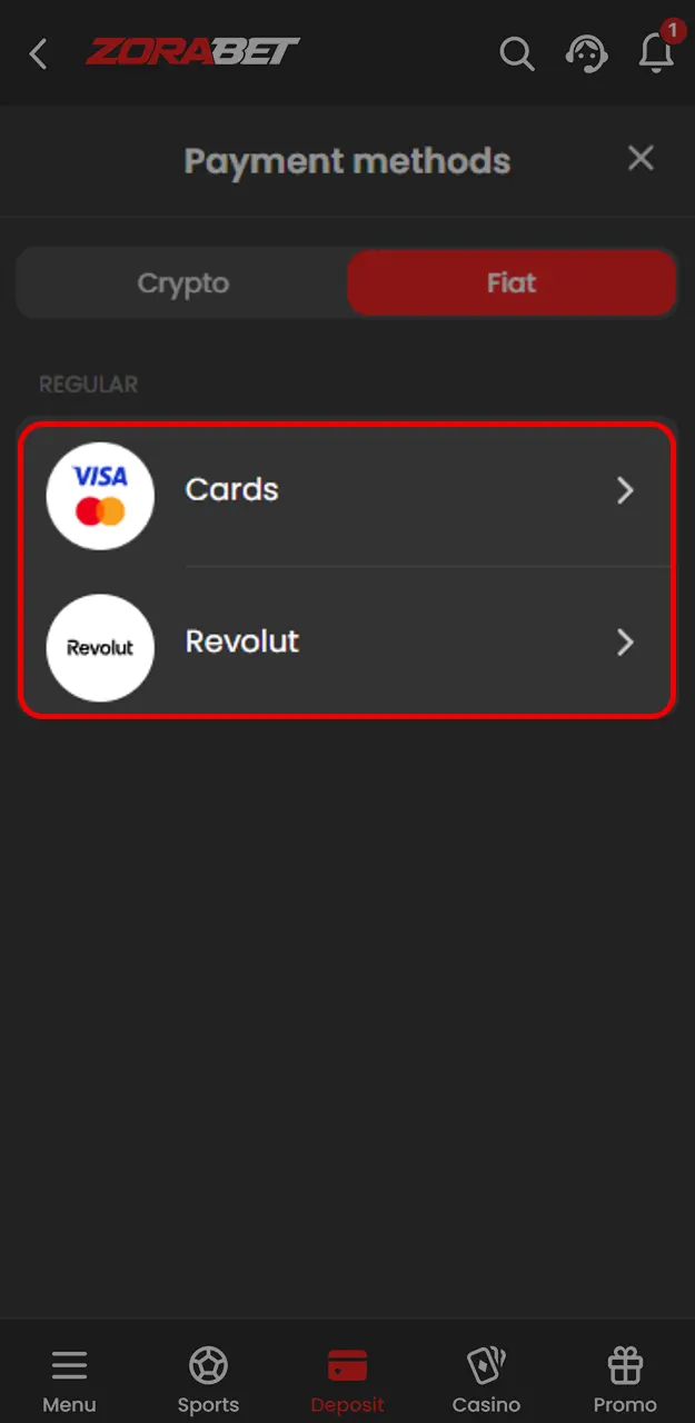 Efectuați o depunere la ZoraBet pentru a paria pe e-sport.