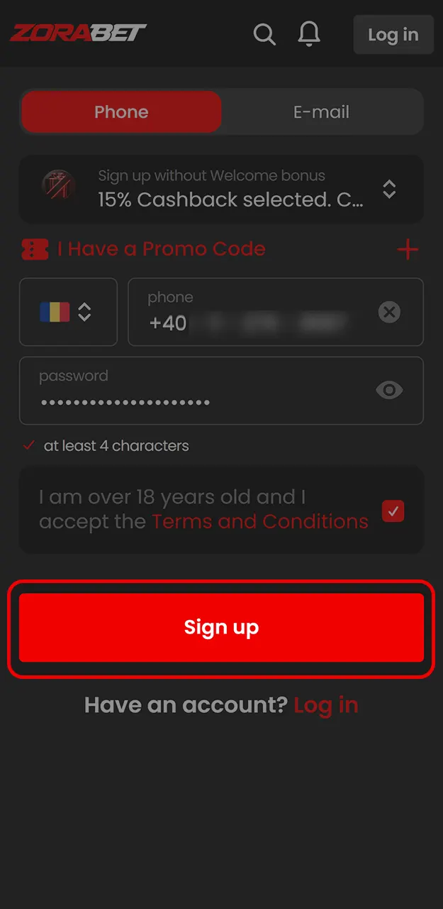 Introduceți codul primit prin SMS sau email și confirmă contul pe ZoraBet.