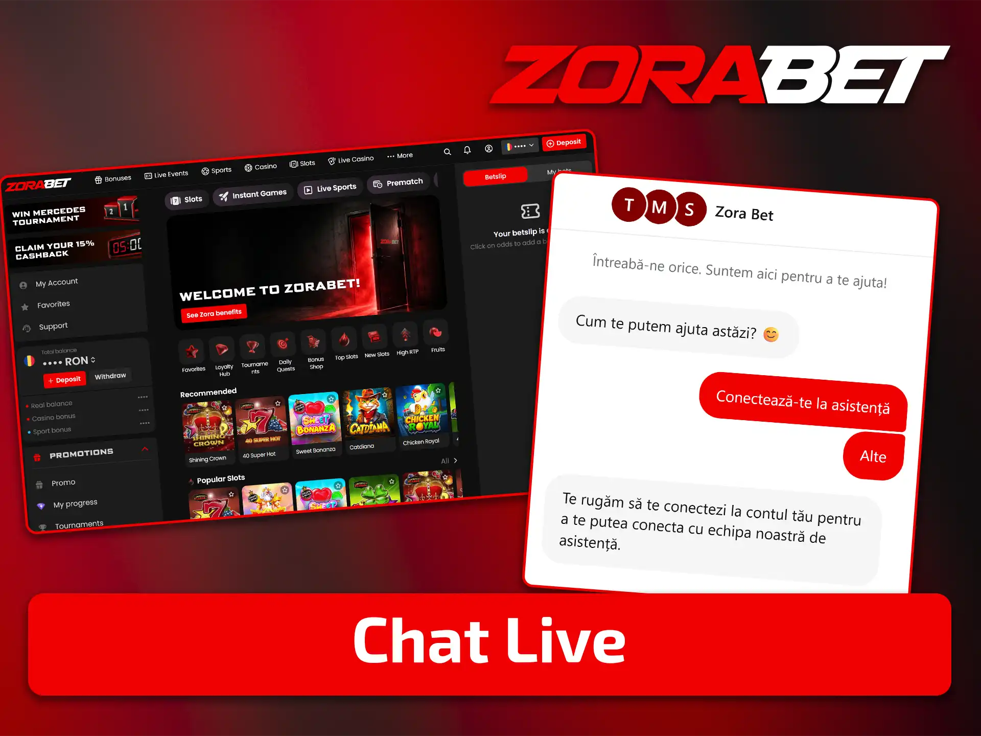 Contactați echipa de asistență rapidă prin chat live ZoraBet.